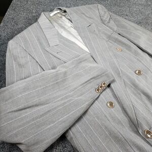 Hugo Boss Double Breasted Al Capone Blazer Men's 44L Grey Pin Stripe Made USA